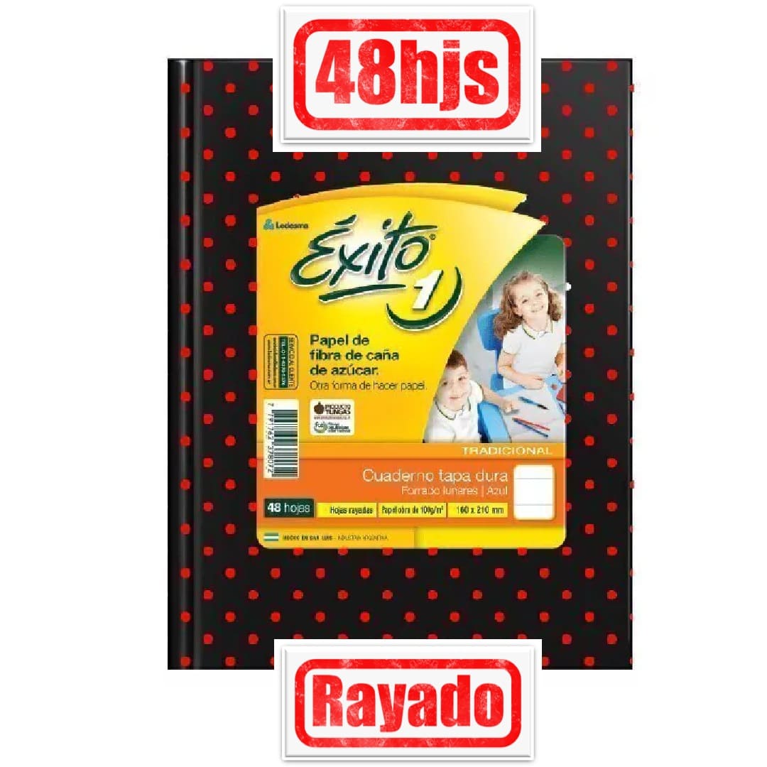 EXITO Cuaderno Rayado x48 Negro Lunares Rojos