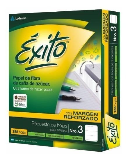 EXITO Repuesto N°3 margen reforzado x288hojas CUADRICULADAS
